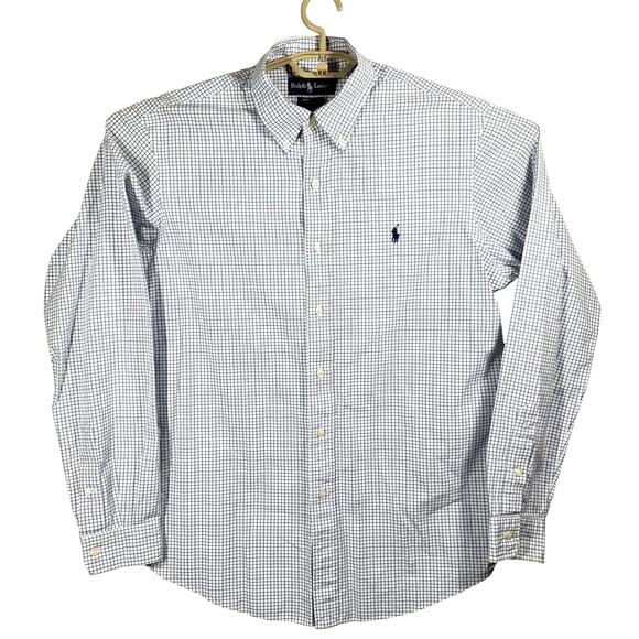 RALPH LAUREN Custom Fit Shirt Men’s Large Blue White Check Business Preppy - Picture 2 of 5